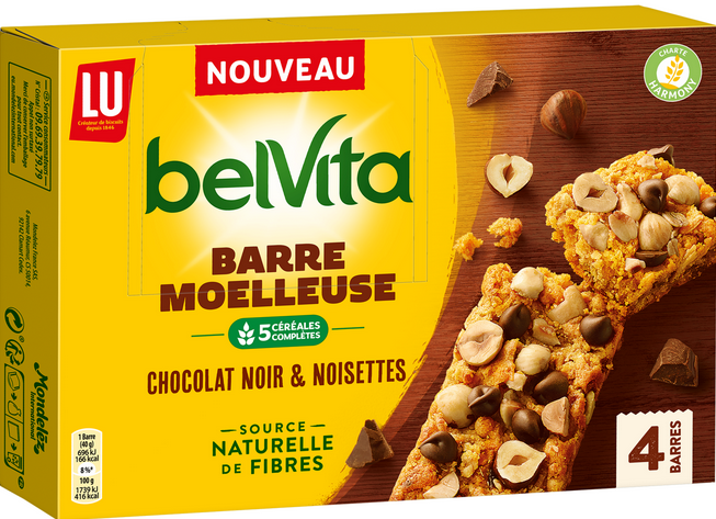 Biscuits barres moelleuses chocolat noir et noisettes - 160g - BELVITA