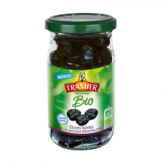 Biologische ontpitte Griekse zwarte olijven 130g - TRAMIER