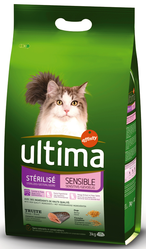 Croquetes para gatos esterilizados com truta 3kg - ULTIMA